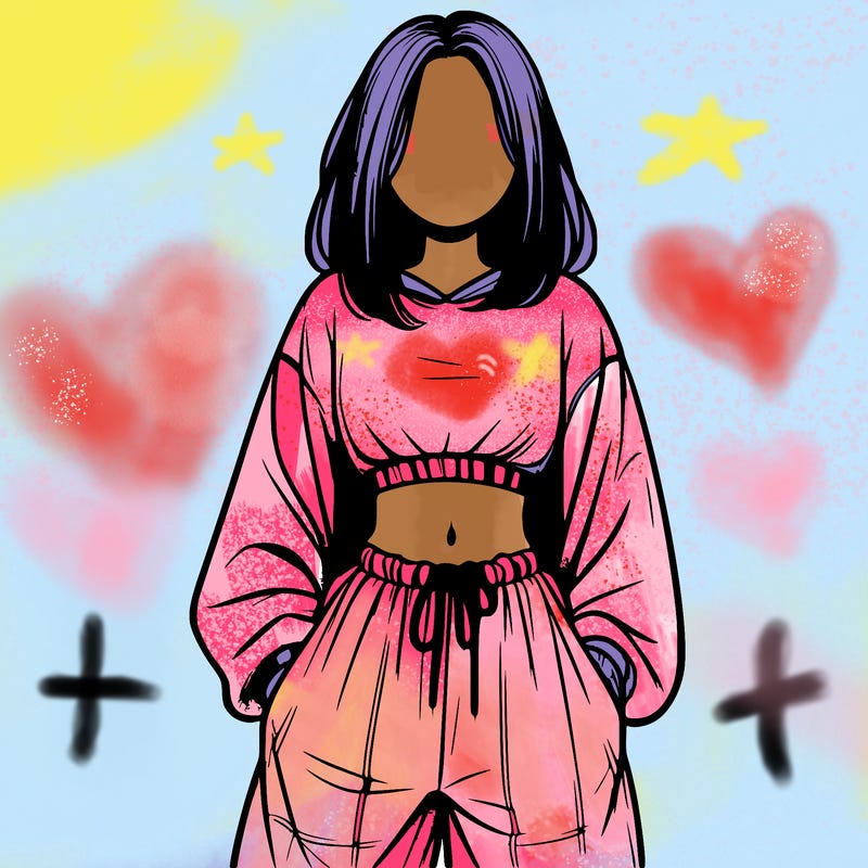 realistic girl faceless with baggy pants and a crop top