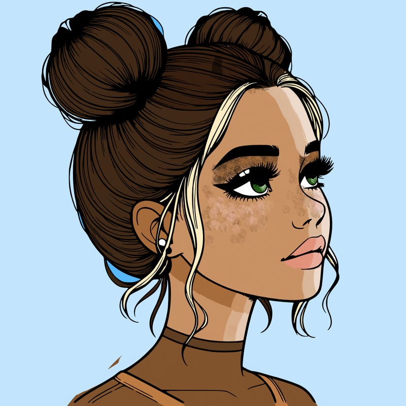realistic girl with buns on the top of her head