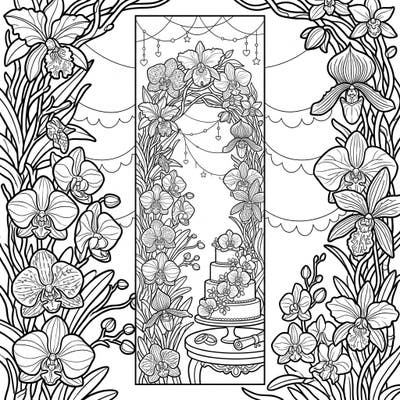 Immerse yourself in romance with this exquisite orchid wedding bookmark coloring page. Featuring delicate floral designs and charming wedding elements, it promises a beautifully intricate coloring experience.