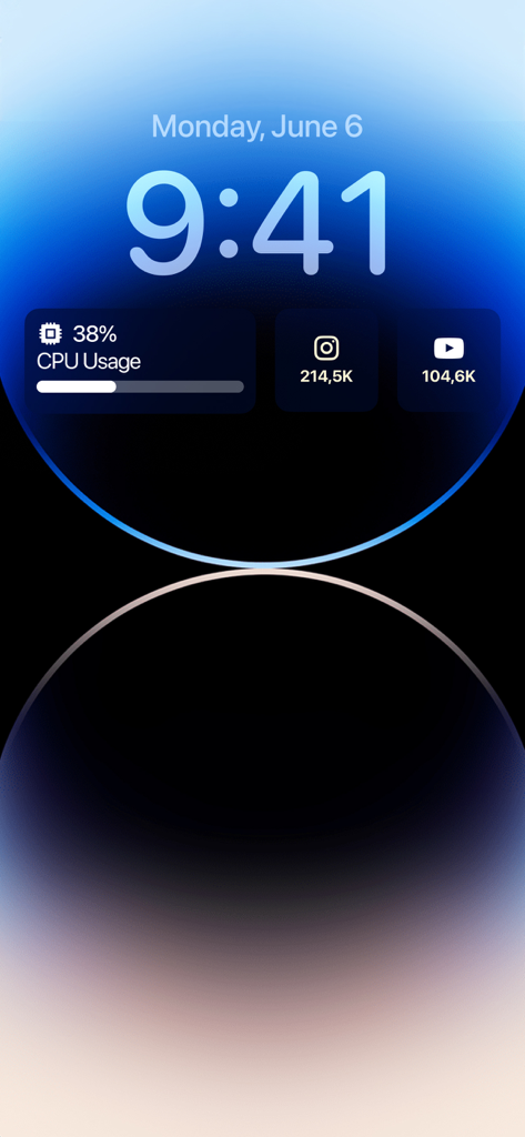 Lock Screen 17 Widget - iPhone lock screen featuring system performance and social media follower count widgets.