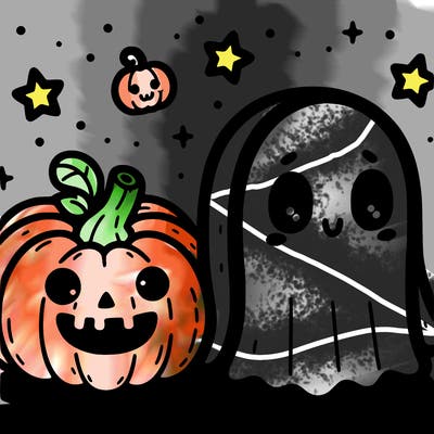 cute pumpkin and ghost