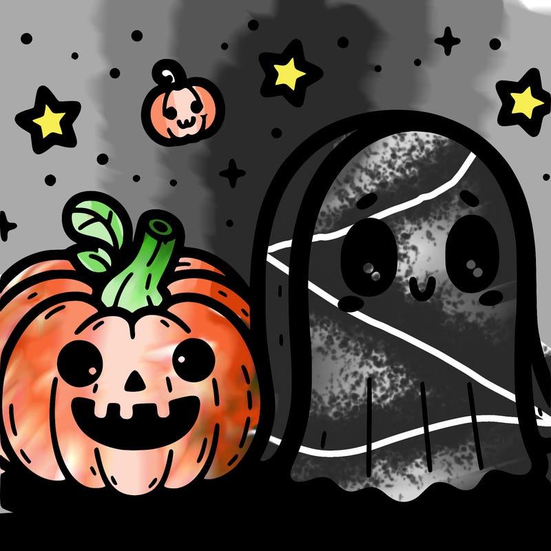 cute pumpkin and ghost