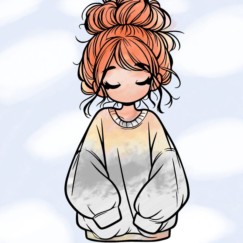 girl with baggy sweatshirt and messy bun
