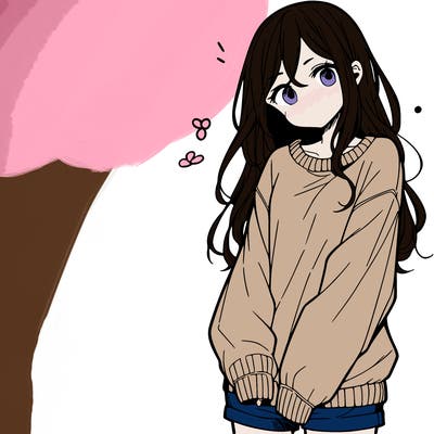 manga teen girl  in a sweater and baggy pants