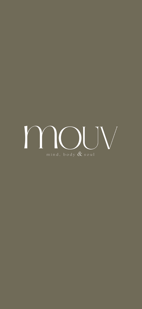 MOUV | Pilates Studio - MOUV Pilates Studio app splash screen with logo and tagline mind body and soul