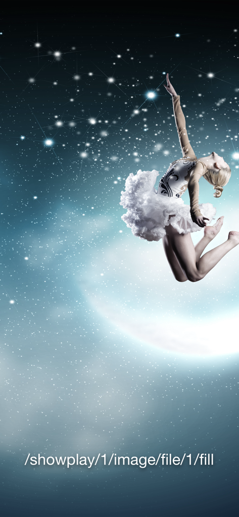 ShowPlay - A ballerina jumping against a starry background displayed on a screen via ShowPlay app