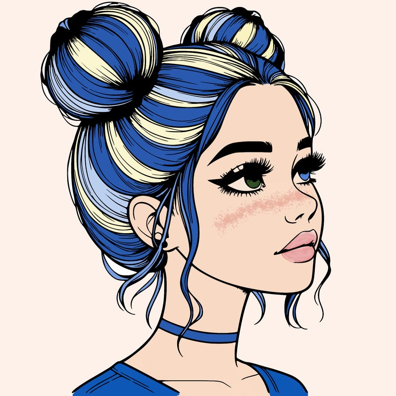 realistic girl with buns on the top of her head