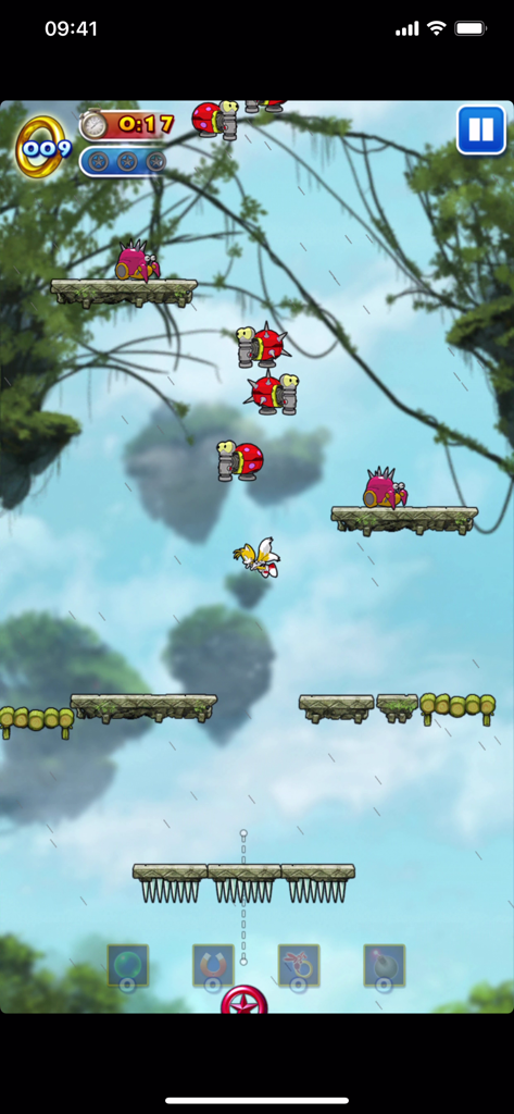 Sonic Jump™ - Tails springt zwischen Plattformen in einem Dschungel-Level von Sonic Jump
