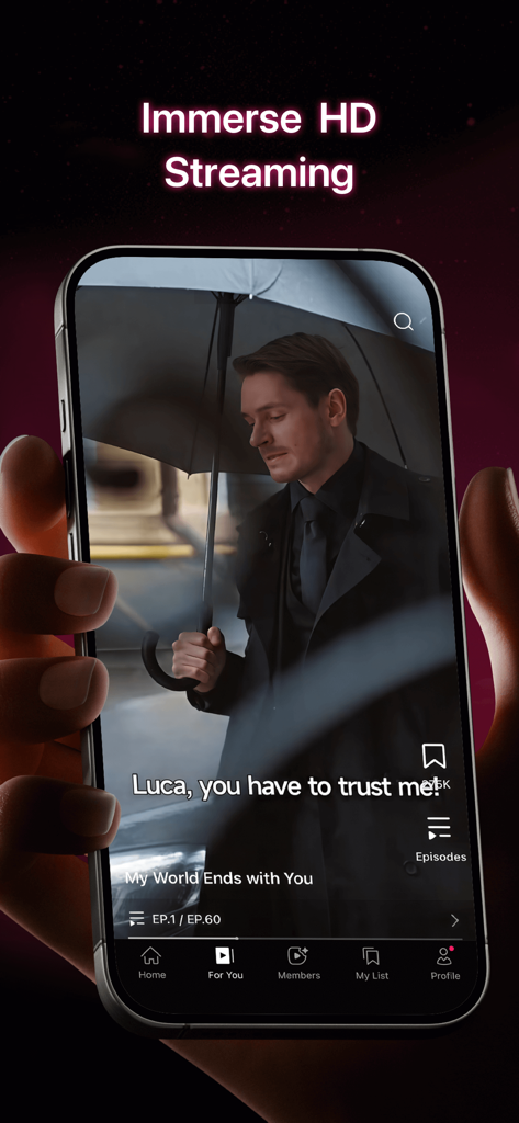 DramaBox - Stream Drama Shorts - 字幕付きのHDで縦型ショートドラマエピソードを表示するDramaBoxアプリのスマートフォンインターフェース。