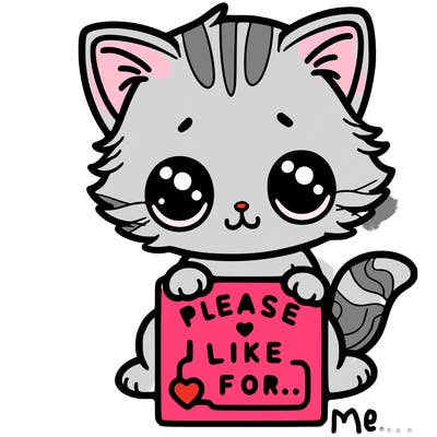 a cute baby tiny kitten holding a sign saying please like for me...