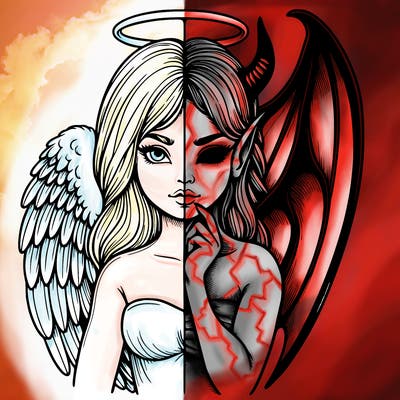 realistic angel half demon