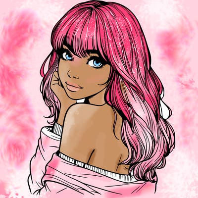 realistic girl with bangs looking over her shoulder