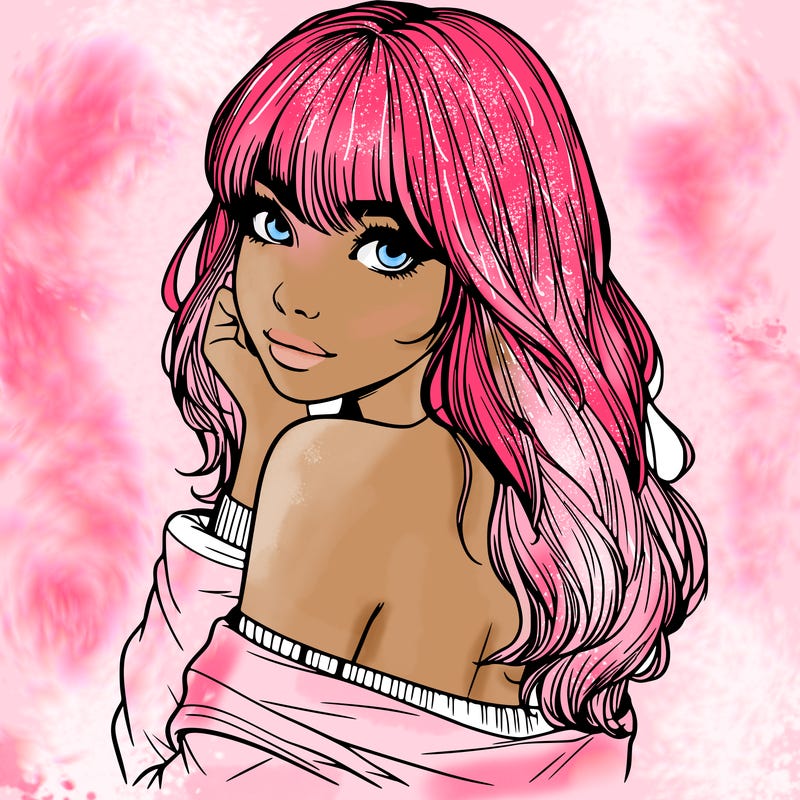 realistic girl with bangs looking over her shoulder