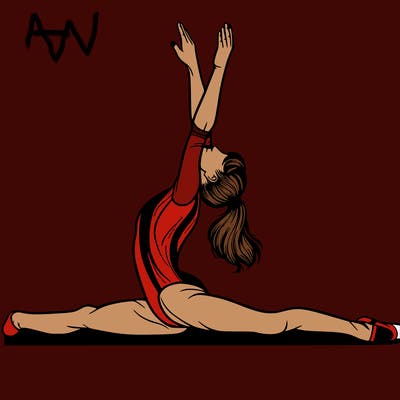 realistic gymnast doing splits with plain background