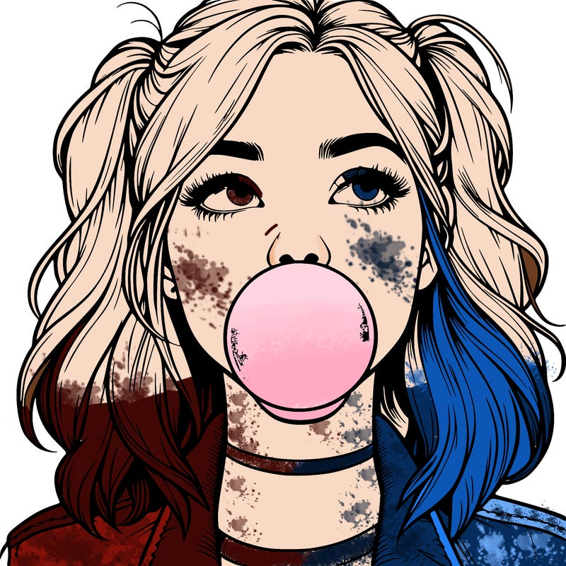 realististic girl blowing bubble -gum