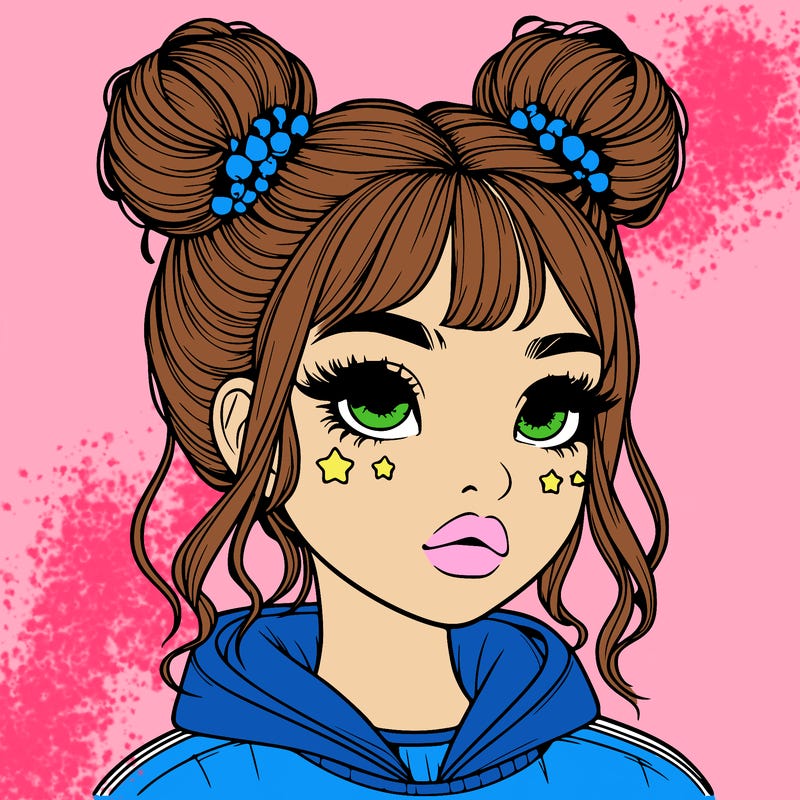 realistic girl with space buns