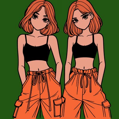 two girls with crop top with baggy pants