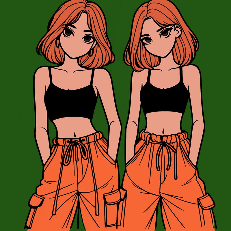 two girls with crop top with baggy pants