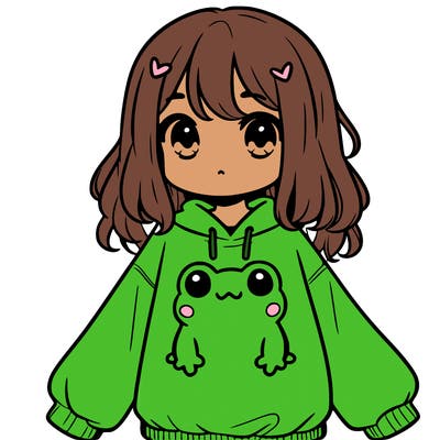 girl wearing frogging sweatshirt