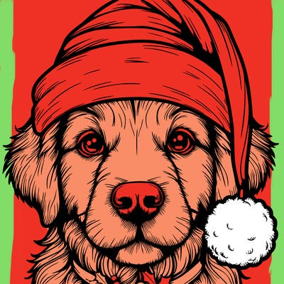 realistic dog with a christmas hat