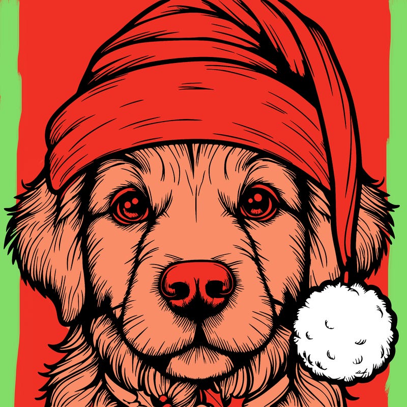 realistic dog with a christmas hat