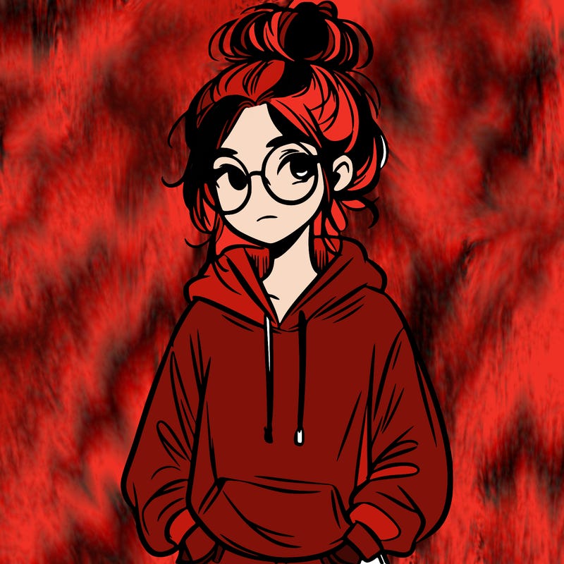 teen girl with a messy bun and glasses wearing a loose hoodie and jeans