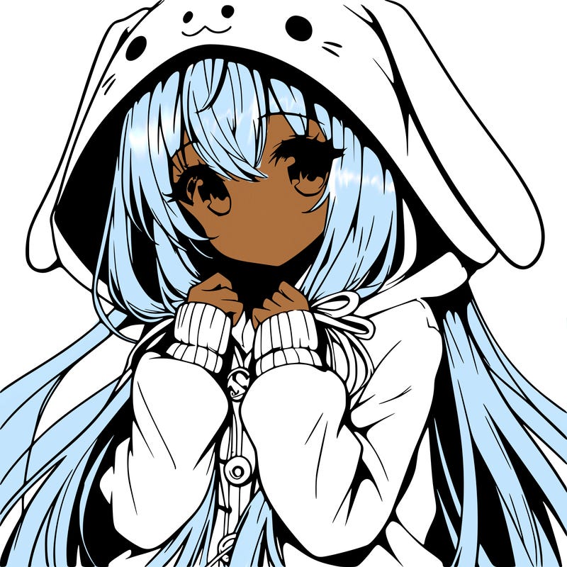 anime character girl with long hair cute bunny hoodie