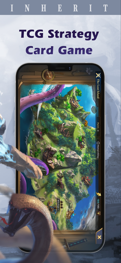Lies of Astaroth mobile TCG strategy game showing The Lost Island map with fantasy monsters