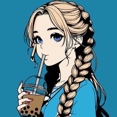 realistic girl with braided hair drinking boba