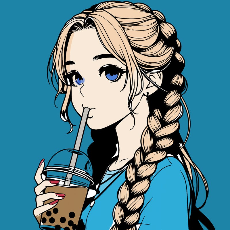 realistic girl with braided hair drinking boba