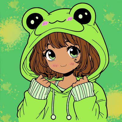 a cute teenage girl wearing a frog hoodie