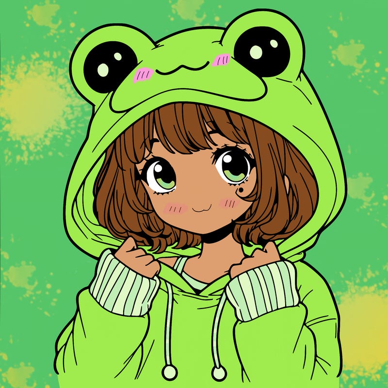 a cute teenage girl wearing a frog hoodie