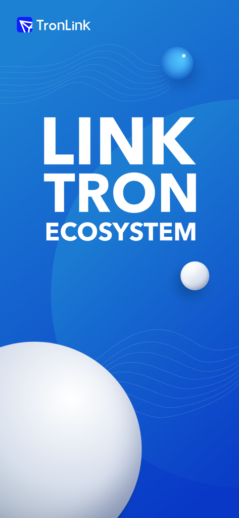 TronLink Werbegrafik mit dem Text LINK TRON ECOSYSTEM auf blauem digitalem Hintergrund