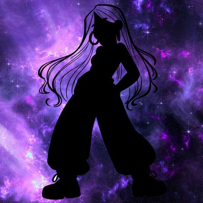 girl in baggy pants crop top and long hair