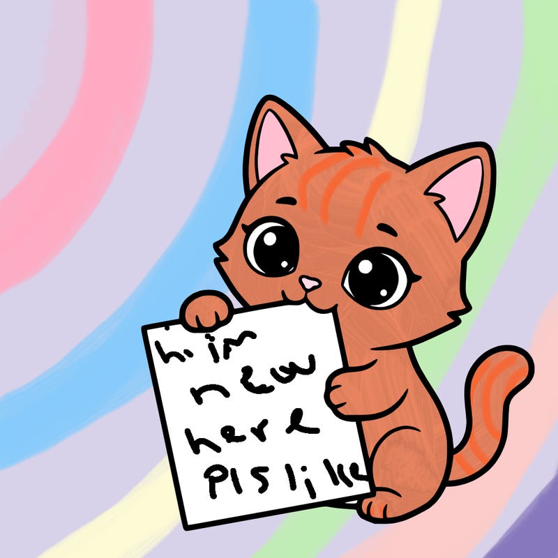 a small cat with a blank sheet of paper in its hand. the cat is sooooooo cute!