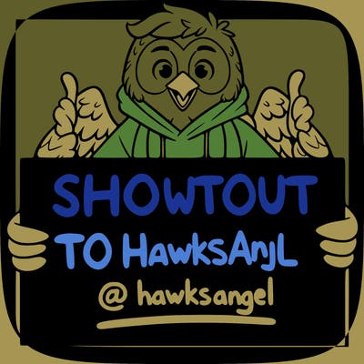 a sign saying shoutout to  @hawksangel