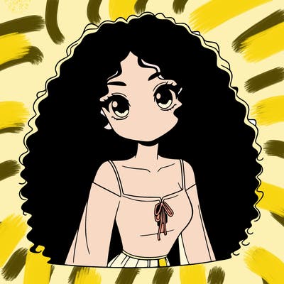 a black anime girl with long afro hair
