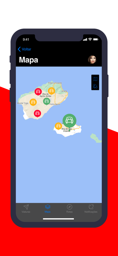 Alou Frotas - Real-time fleet tracking map showing vehicle locations in Alou Frotas app