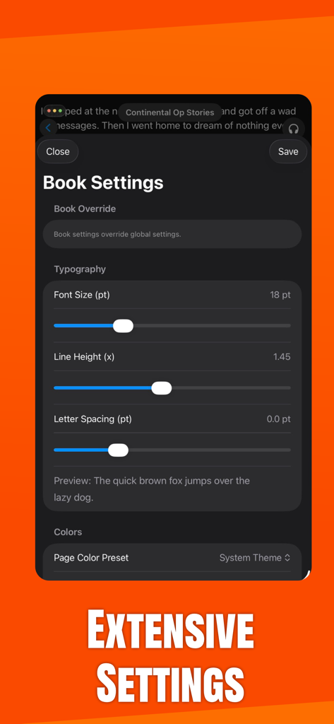 Alchemy: EPUB Reader & TTS - Typography and color settings in the Alchemy EPUB Reader app