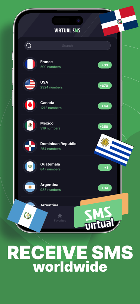 TextVerified - TextVerified app interface showing a list of countries and available virtual phone numbers for receiving SMS worldwide.
