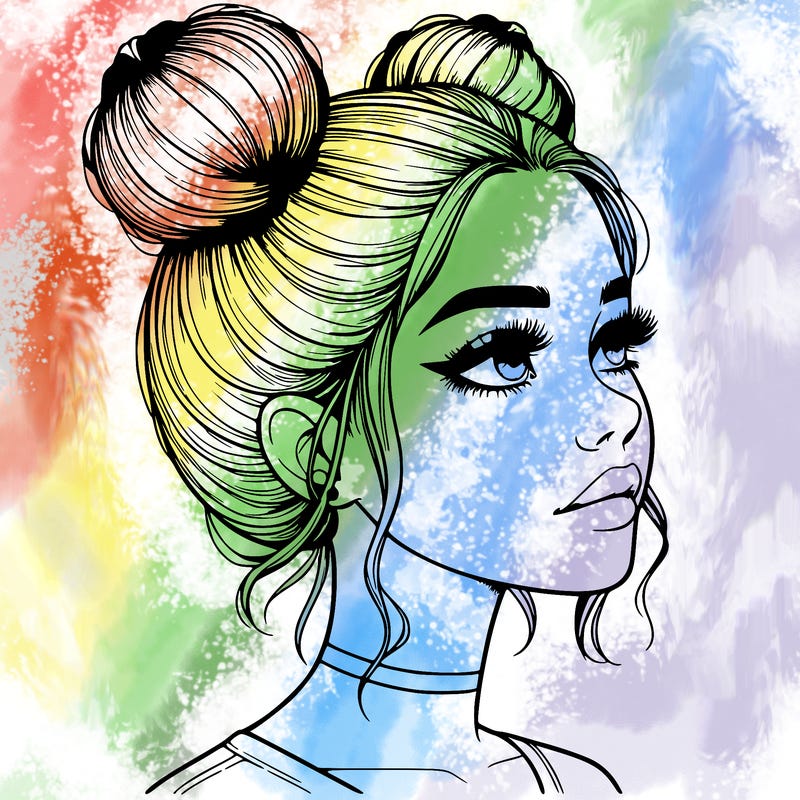 realistic girl with buns on the top of her head