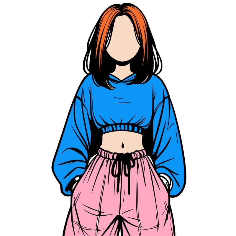 realistic girl faceless with baggy pants and a crop top