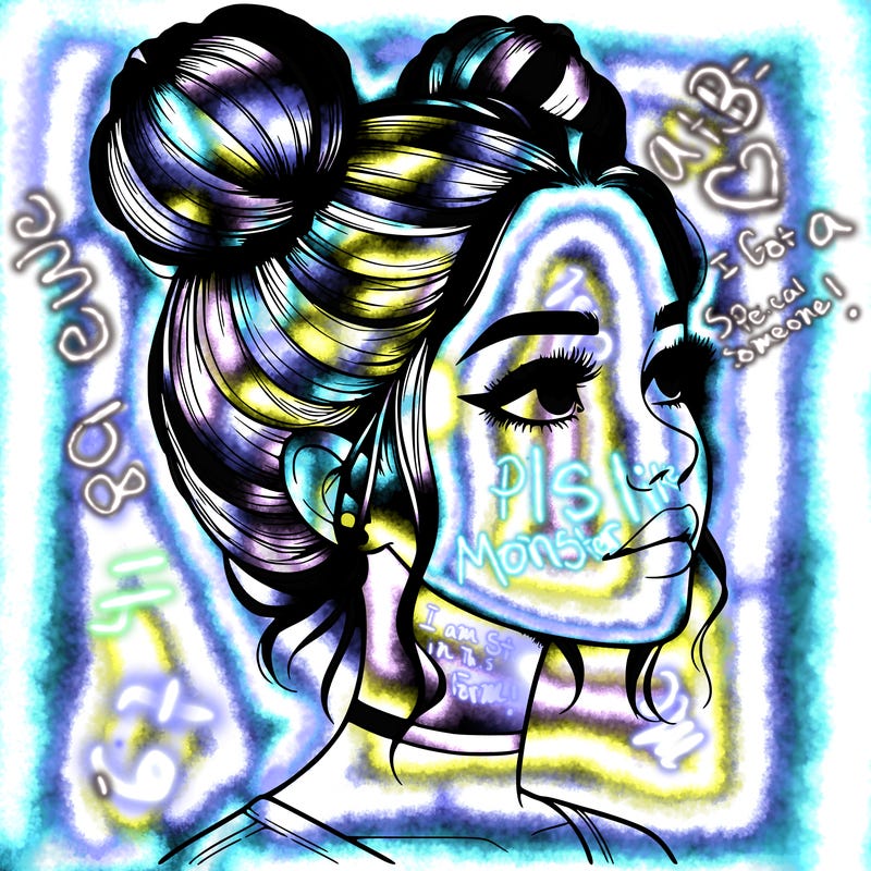 realistic girl with buns on the top of her head