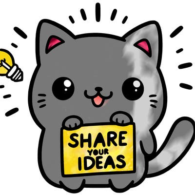a cute cat saying share your ideas