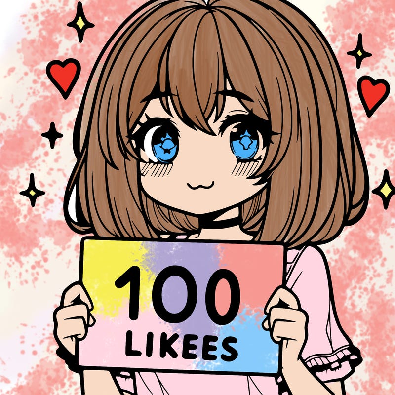 anima girl holding a 100 likes sign in her hand