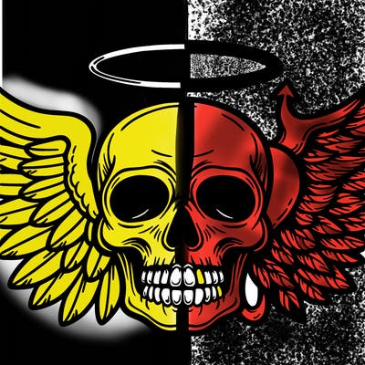 skull with angel and devil wings