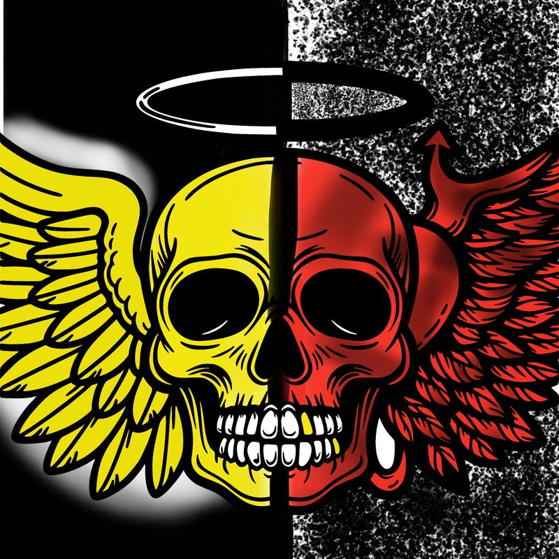 skull with angel and devil wings
