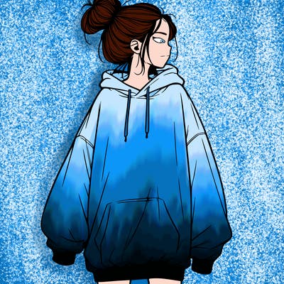 realistic girl with a oversized sweatshirt on and a bun