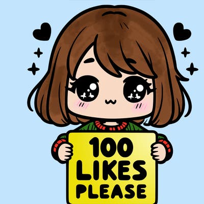 cute girl holding a sign saying 100 likes please