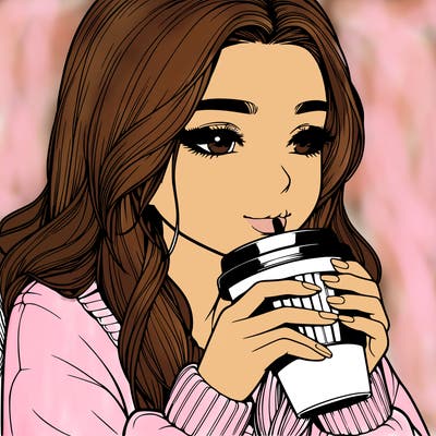 realistic girl drinking coffee